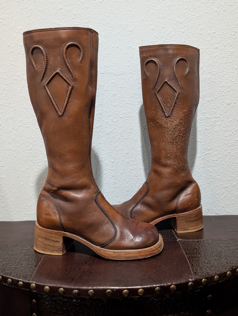 Vintage Frye Black Label Brown Leather Tall Boots Handcrafted USA Size 7B - Picture 2 of 16